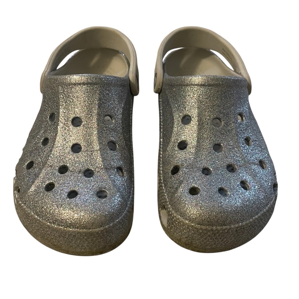 Crocs Women’s Classic Baya Clog with Heel Strap in Silver Glitter Size 7 - Picture 4 of 9